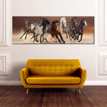Load image into Gallery viewer, running  horses  canvas  wall  art  herd  of  black  white  horses  canvas  print  brown  horses  desert  panorama  canvas In Living Room
