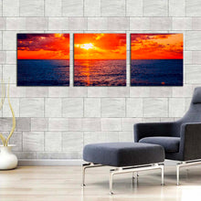 Load image into Gallery viewer, russia  ocean  canvas  wall  art  sochi  blue  ocean  3  piece  canvas  set  dramatic  cloudy  orange  sky  sea  triptych  canvas  print In Living Room
