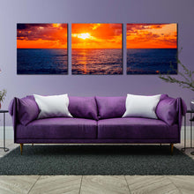 Load image into Gallery viewer, russia  ocean  canvas  wall  art  sochi  blue  ocean  3  piece  canvas  set  dramatic  cloudy  orange  sky  sea  triptych  canvas  print For Living Room
