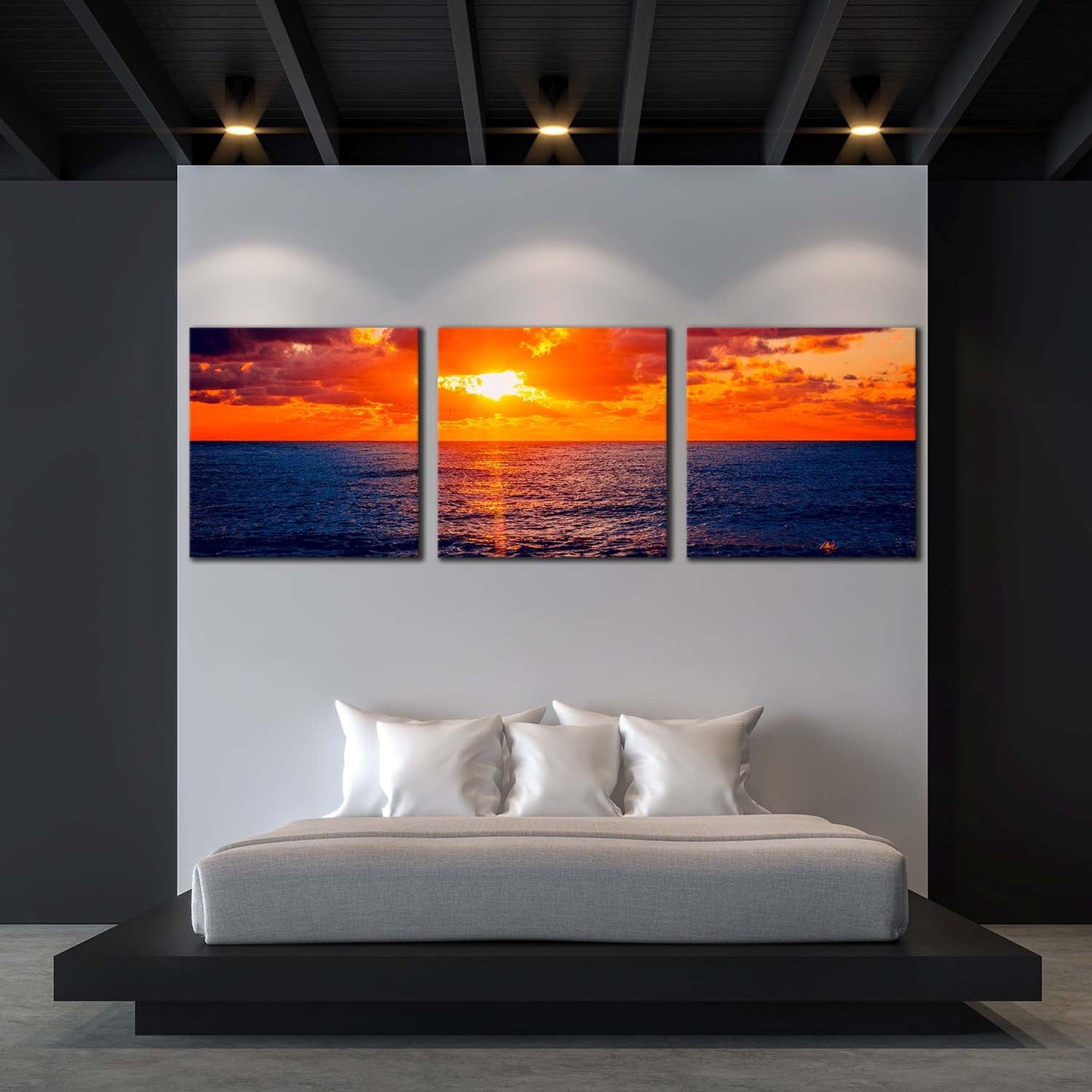 russia  ocean  canvas  wall  art  sochi  blue  ocean  3  piece  canvas  set  dramatic  cloudy  orange  sky  sea  triptych  canvas  print For Bedroom