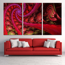 Load image into Gallery viewer, sacred geometry canvas print red abstract composition 3 piece canvas wall art abstract spiral multi canvas In Living Room
