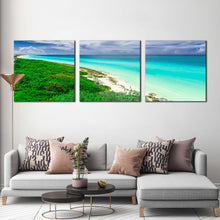 Load image into Gallery viewer, santa  maria  canvas  print  green  ocean  beach  3  piece  canvas  wall  art  cuba  blue  cloudy  ocean  triptych  canvas  print For Living Room
