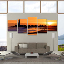 Load image into Gallery viewer, santa cruz lighhouse sunset 5 piece canvas home decor In Living room
