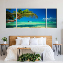 Load image into Gallery viewer, saona island canvas wall art punta cana blue sky ocean 3 piece canvas print dominican republic green ocean beach multiple canvas In Bedroom
