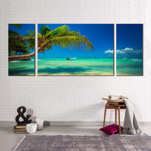 Load image into Gallery viewer, saona island canvas wall art punta cana blue sky ocean 3 piece canvas print dominican republic green ocean beach multiple canvas
