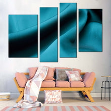 Load image into Gallery viewer, satin cloth canvas print green abstract elegant fabric 4 piece canvas wall art abstract turquoise curve multi canvas artwork for your living room 
