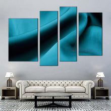 Load image into Gallery viewer, satin cloth canvas print green abstract elegant fabric 4 piece canvas wall art abstract turquoise curve multi canvas artwork in living room
