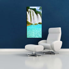 Load image into Gallery viewer, scenic  waterfall  canvas  wall  art  beautiful  blue  water  scenery  1  piece  canvas  artwork  green  trees  forest  waterfall  canvas  print In Living Room
