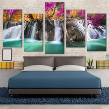 Load image into Gallery viewer, scenic waterfall canvas wall art beautiful waterfall scene canvas print colorful forest scenery waterfall 5 piece canvas set For Bedroom
