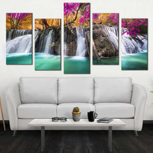 Load image into Gallery viewer, scenic waterfall canvas wall art beautiful waterfall scene canvas print colorful forest scenery waterfall 5 piece canvas set For Living Room
