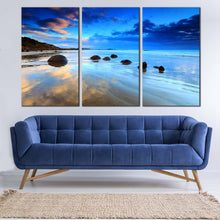Load image into Gallery viewer, scenic tropical island new zealand beach Moeraki Boulders canvas home decor For Living room
