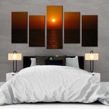 Load image into Gallery viewer, sea sunset canvas print orange sky mediterranean sea canvas print grey ocean 5 piece canvas wall art In Bedroom
