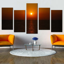 Load image into Gallery viewer, sea sunset canvas print orange sky mediterranean sea canvas print grey ocean 5 piece canvas wall art For Living Room
