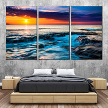 Load image into Gallery viewer, sea water canvas wall art hawaiian sunset 3 piece canvas set orange sunset ocean sky canvas print For Bedroom
