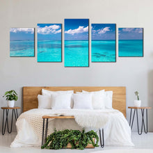 Load image into Gallery viewer, sea water canvas wall art white clouds ocean 5 piece canvas print beautiful blue ocean multi canvas artwork For Bedroom
