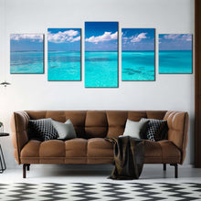 Load image into Gallery viewer, sea water canvas wall art white clouds ocean 5 piece canvas print beautiful blue ocean multi canvas artwork In Living room
