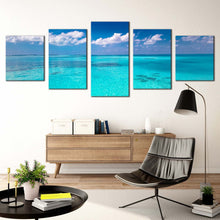 Load image into Gallery viewer, sea water canvas wall art white clouds ocean 5 piece canvas print beautiful blue ocean multi canvas artwork
