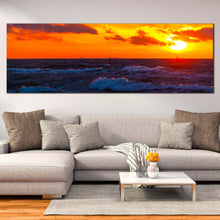 Load image into Gallery viewer, sea  waves  canvas  print  cloudy  orange  sunset  ocean  sky  1  piece  canvas  wall  art  blue  ocean  waves  wide  canvas For Living Room
