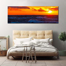 Load image into Gallery viewer, sea  waves  canvas  print  cloudy  orange  sunset  ocean  sky  1  piece  canvas  wall  art  blue  ocean  waves  wide  canvas In Bedroom
