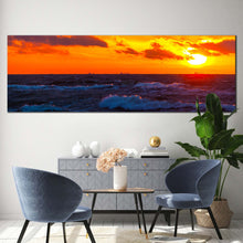 Load image into Gallery viewer, sea  waves  canvas  print  cloudy  orange  sunset  ocean  sky  1  piece  canvas  wall  art  blue  ocean  waves  wide  canvas In Living Room
