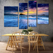 Load image into Gallery viewer, sea waves canvas wall art biarritz yellow sky ocean canvas set blue ocean waves 4 piece canvas print in living room
