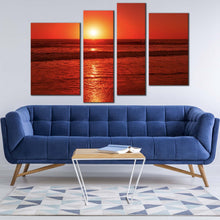 Load image into Gallery viewer, sea waves canvas wall art red pacific ocean 4 piece multi canvas yellow sunset ocean sky canvas print for living room
