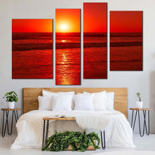 Load image into Gallery viewer, sea waves canvas wall art red pacific ocean 4 piece multi canvas yellow sunset ocean sky canvas print for your bedroom
