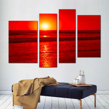 Load image into Gallery viewer, sea waves canvas wall art red pacific ocean 4 piece multi canvas yellow sunset ocean sky canvas print in living room
