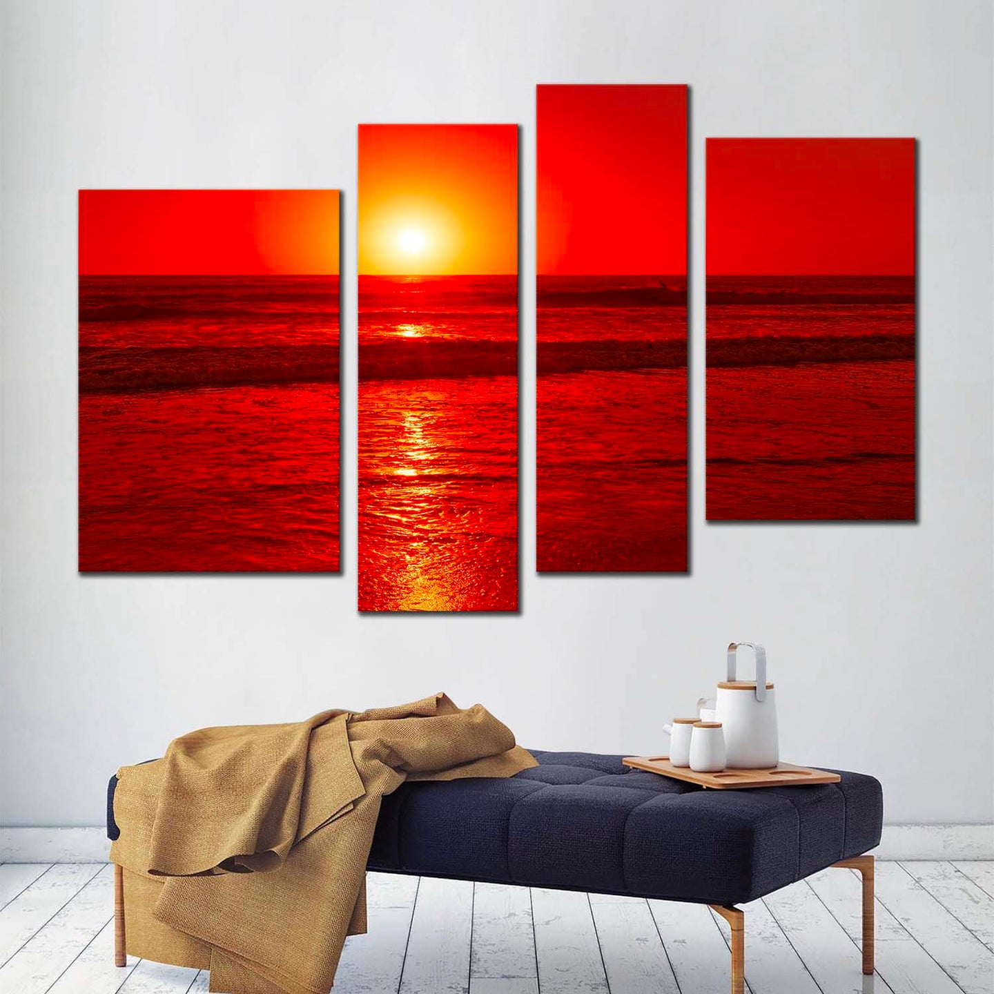 sea waves canvas wall art red pacific ocean 4 piece multi canvas yellow sunset ocean sky canvas print in living room