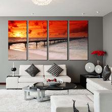 Load image into Gallery viewer, sea ocean pier sky clouds dawn sunset 4 panel canvas prints In Living room
