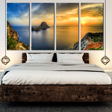 Load image into Gallery viewer, seascape of sunset on Es Vedra in Ibiza island baleares spain 4 peice canvas print In Bedroom
