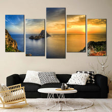 Load image into Gallery viewer, seascape of sunset on Es Vedra in Ibiza island baleares spain 5 panel canvas art In Your Living Room
