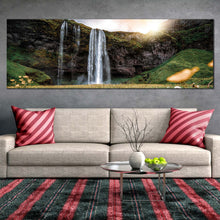 Load image into Gallery viewer, seljalandsfoss  falls  canvas  print  yellow  sunset  iceland  landscape  waterfall  canvas  artwork  beautiful  white  rainforest  waterfall  1  piece  canvas  wall  art In Living Room
