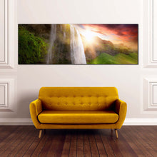 Load image into Gallery viewer, seljalandsfoss  waterfalls  canvas  wall  art  green  iceland  scenery  1  piece  canvas  waterfalls  into  the  yellow  sunset  canvas  print For Living Room
