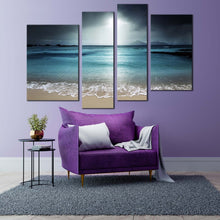 Load image into Gallery viewer, seychelles ocean canvas wall art blue la digue island beach 4 piece canvas set grey ocean sky seascape canvas print in living room
