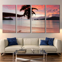 Load image into Gallery viewer, seychelles beach Beautiful Ocean Sky Palm Tree Multi Panel Home Decor In Living room
