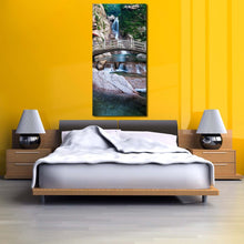 Load image into Gallery viewer, shandong  nature  canvas  print  green  qingdao  scenery  1  piece  canvas  wall  art  china  waterfall  brown  wooden  bridge  canvas  print For Bedroom
