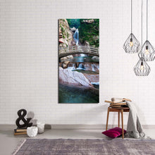 Load image into Gallery viewer, shandong  nature  canvas  print  green  qingdao  scenery  1  piece  canvas  wall  art  china  waterfall  brown  wooden  bridge  canvas  print In Living Room
