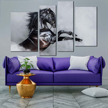 Load image into Gallery viewer, shiny horse canvas print horse white dust canvas set grey horse rearing 4 piece canvas wall art black horse multi canvas in living room
