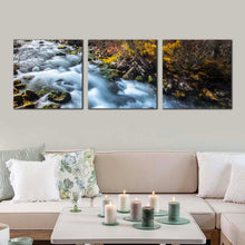 Load image into Gallery viewer, sichuan  waterfall  canvas  wall  art  yellow  pine  forest  autumn  waterfall  3  piece  canvas  print  beautiful  mountain  white  waterfall  forest  canvas  set For Living Room
