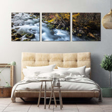 Load image into Gallery viewer, sichuan  waterfall  canvas  wall  art  yellow  pine  forest  autumn  waterfall  3  piece  canvas  print  beautiful  mountain  white  waterfall  forest  canvas  set For Bedroom
