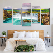 Load image into Gallery viewer, skjalfandafljot river canvas wall art beautiful waterfall iceland canvas set colorful godafoss waterfall nature 5 piece canvas print For Your Bedroom
