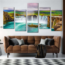 Load image into Gallery viewer, skjalfandafljot river canvas wall art beautiful waterfall iceland canvas set colorful godafoss waterfall nature 5 piece canvas print For Living room
