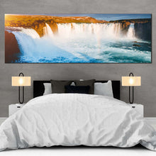 Load image into Gallery viewer, skjalfandafljot  river  canvas  wall  art  blue  waterfall  bardardalur  valley  canvas  artwork  yellow  godafoss  cascade  landscape  waterfall  1  piece  canvas  print For Bedroom
