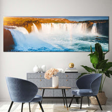 Load image into Gallery viewer, skjalfandafljot  river  canvas  wall  art  blue  waterfall  bardardalur  valley  canvas  artwork  yellow  godafoss  cascade  landscape  waterfall  1  piece  canvas  print For Living Room
