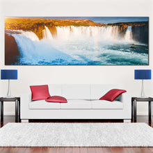 Load image into Gallery viewer, skjalfandafljot  river  canvas  wall  art  blue  waterfall  bardardalur  valley  canvas  artwork  yellow  godafoss  cascade  landscape  waterfall  1  piece  canvas  print In Living Room
