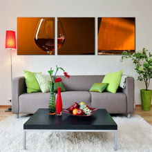 Load image into Gallery viewer, snifter  glass  canvas  print  orange  brandy  drink  glass  3  piece  canvas  wall  art  brown  piano  and  liquor  glass  canvas  print In Living Room
