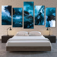 Load image into Gallery viewer, snow water canvas print skaftafell national park aerial view 5 piece canvas wall art abstract blue iceland multi canvas artwork For Your Bedroom
