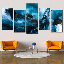 Load image into Gallery viewer, snow water canvas print skaftafell national park aerial view 5 piece canvas wall art abstract blue iceland multi canvas artwork For Living Room
