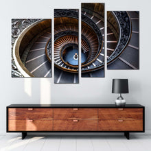 Load image into Gallery viewer, spiral staircase canvas print grey abstract architecture 4 piece canvas wall art brown vatican museum multiple canvas for living room
